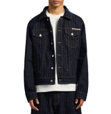 LOGO PINSTRIPE DENIM TRUCKER JACKET