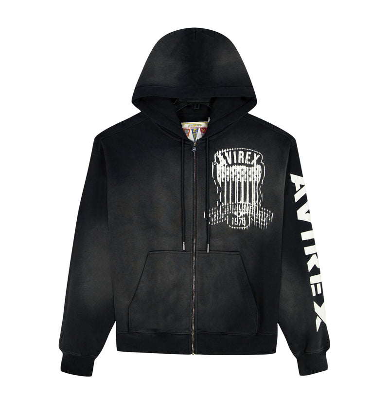 トップス 00s AVIREX brown zip hoodie L size Vintage Avirex Zip Up Hoodie Embroidered Mens XL Cross Studded