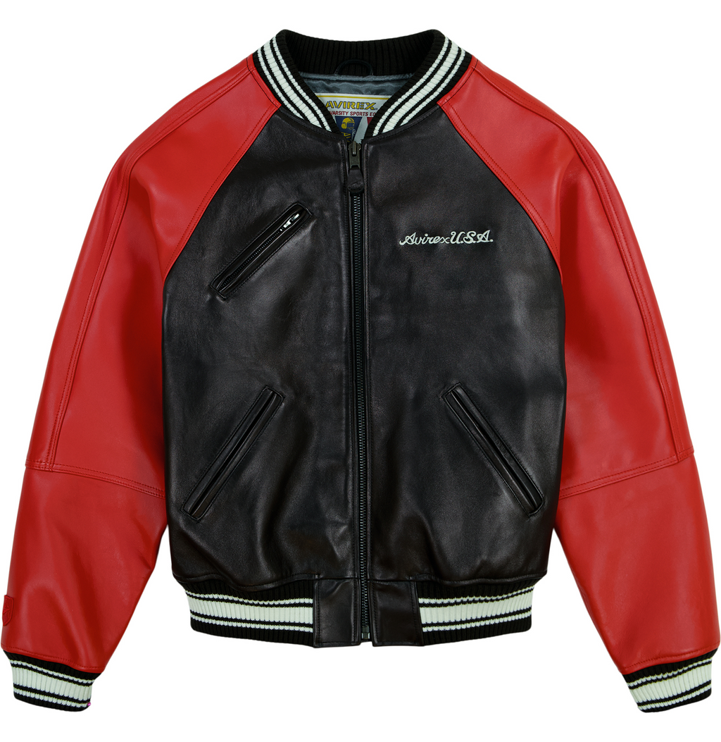 Avirex Track N Field Leather Varsity Jacket Black