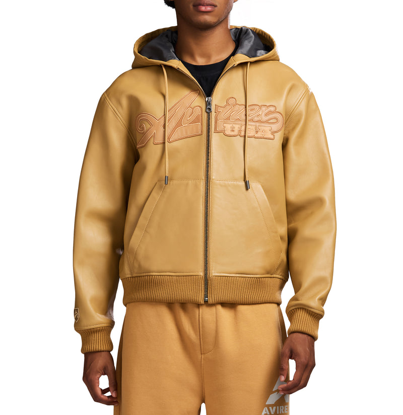 SCRIPT NAPPA LEATHER HOODIE