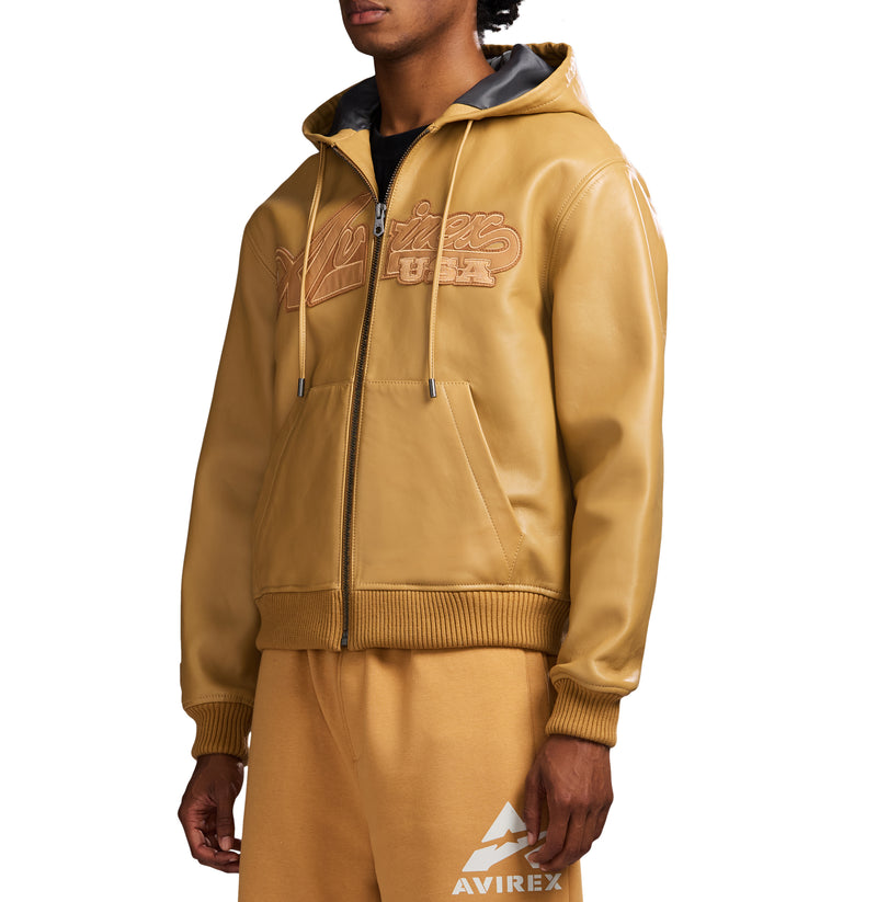 SCRIPT NAPPA LEATHER HOODIE