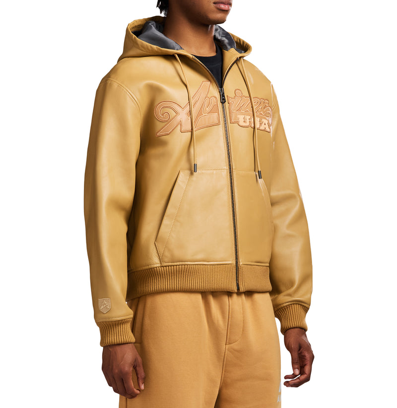 SCRIPT NAPPA LEATHER HOODIE