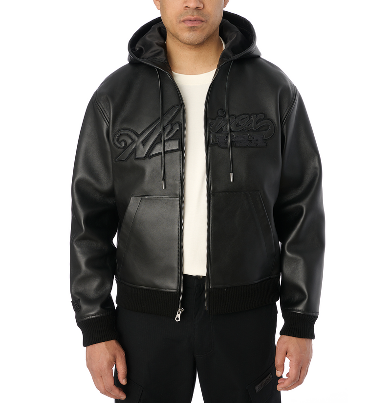 SCRIPT NAPPA LEATHER HOODIE – Avirex SCRIPT NAPPA LEATHER HOODIE – Avirex